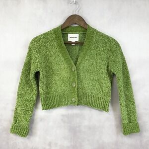 Industry Cropped Cardigan Womens XS Chenille Sweater Y2K Green Girly Indie Fairy